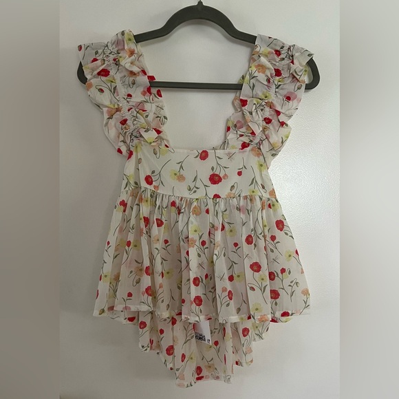 H&M Ruched Sleeveless Peplum Floral Top - Picture 5 of 9